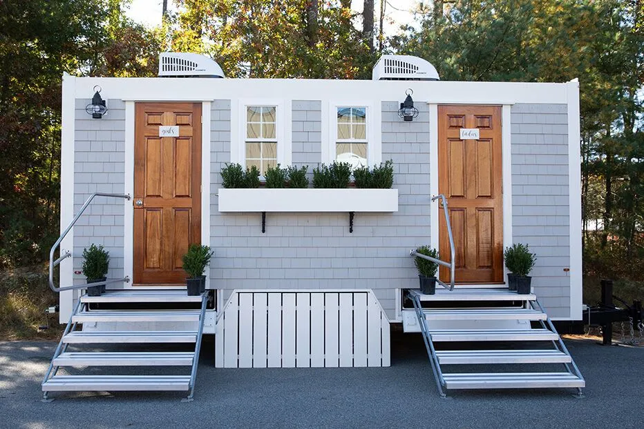 Wedding restroom units discretely staged at a venue in Big Spring, Texas